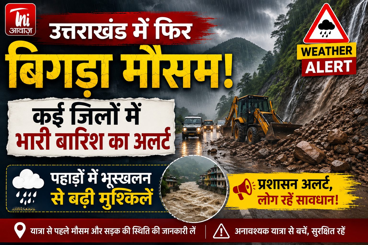 उत्तराखंड में फिर बिगड़ा मौसम, कई जिलों में भारी बारिश का अलर्ट; पहाड़ों में भूस्खलन से बढ़ी मुश्किलें