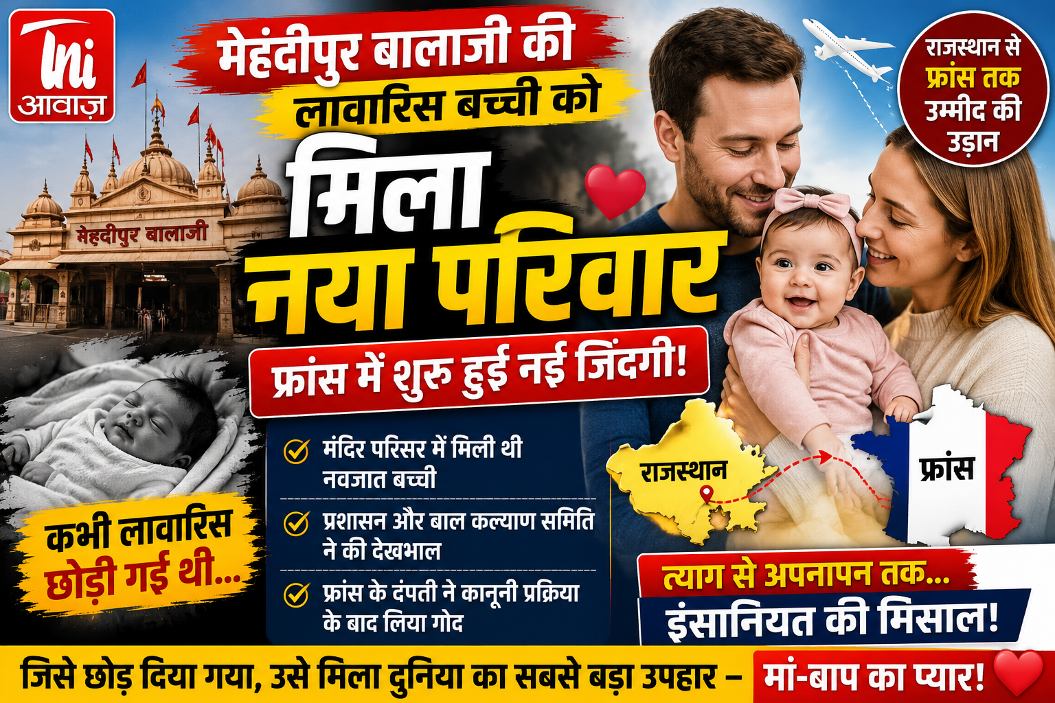 मेहंदीपुर बालाजी में मिली थी लावारिस बच्ची, अब फ्रांस में मिला नया परिवार! 