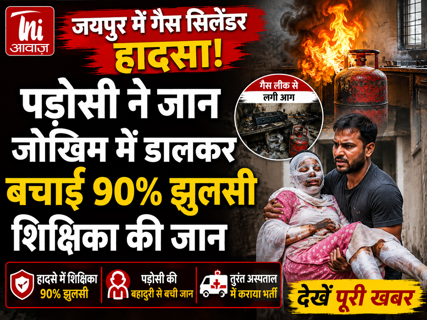 जयपुर में गैस सिलेंडर हादसा: पड़ोसी ने जान जोखिम में डालकर बचाई 90% झुलसी शिक्षिका की जान 