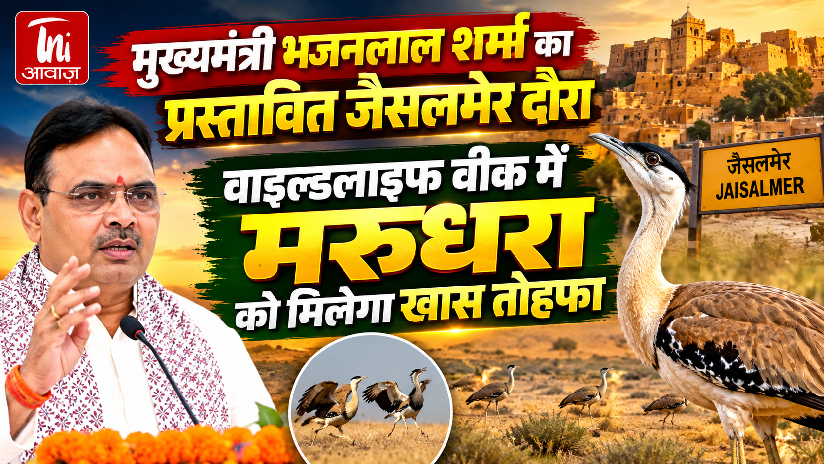 मुख्यमंत्री भजनलाल शर्मा का प्रस्तावित जैसलमेर दौरा, वाइल्डलाइफ वीक में गोडावण संरक्षण को मिलेगी नई उड़ान