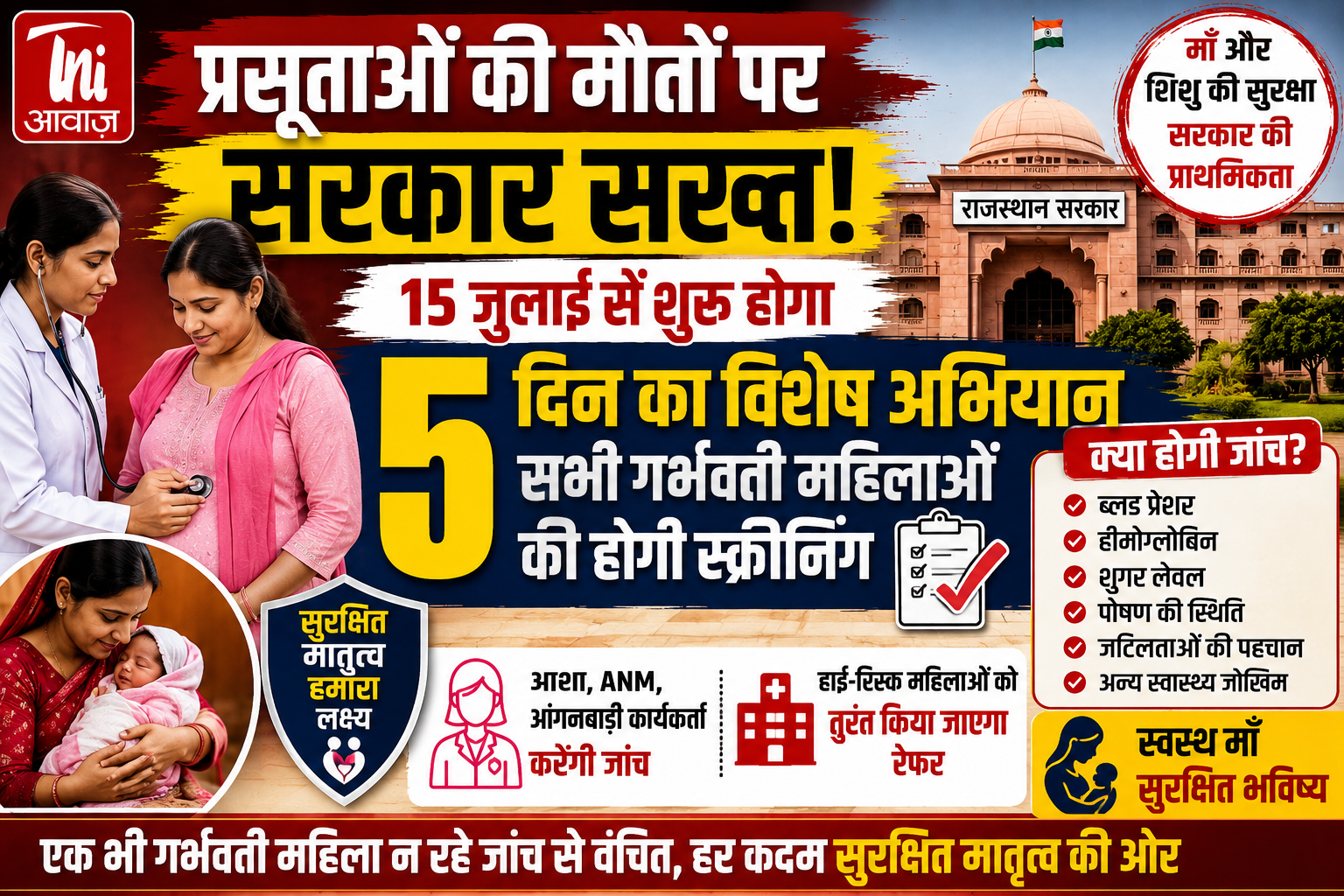 प्रसूताओं की मौतों पर सरकार सख्त, 15 जुलाई से पांच दिन तक होगी सभी गर्भवती महिलाओं की विशेष स्क्रीनिंग