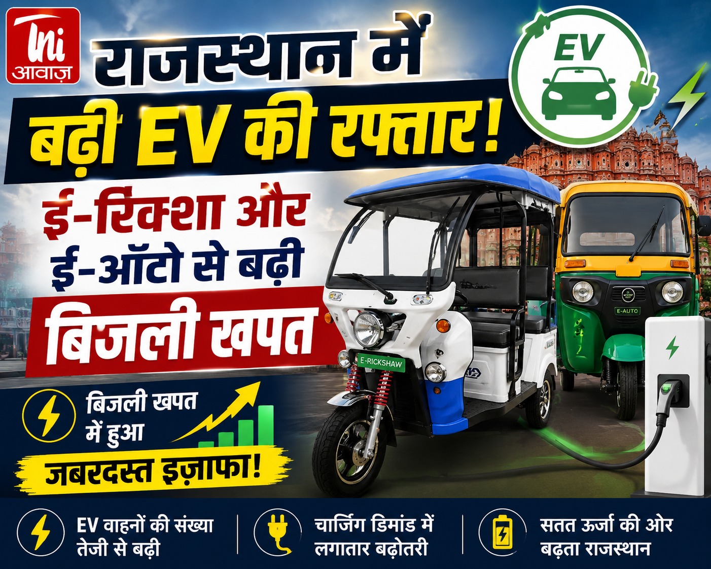 राजस्थान में बढ़ी EV की रफ्तार, ई-रिक्शा और ई-ऑटो से बढ़ी बिजली खपत 