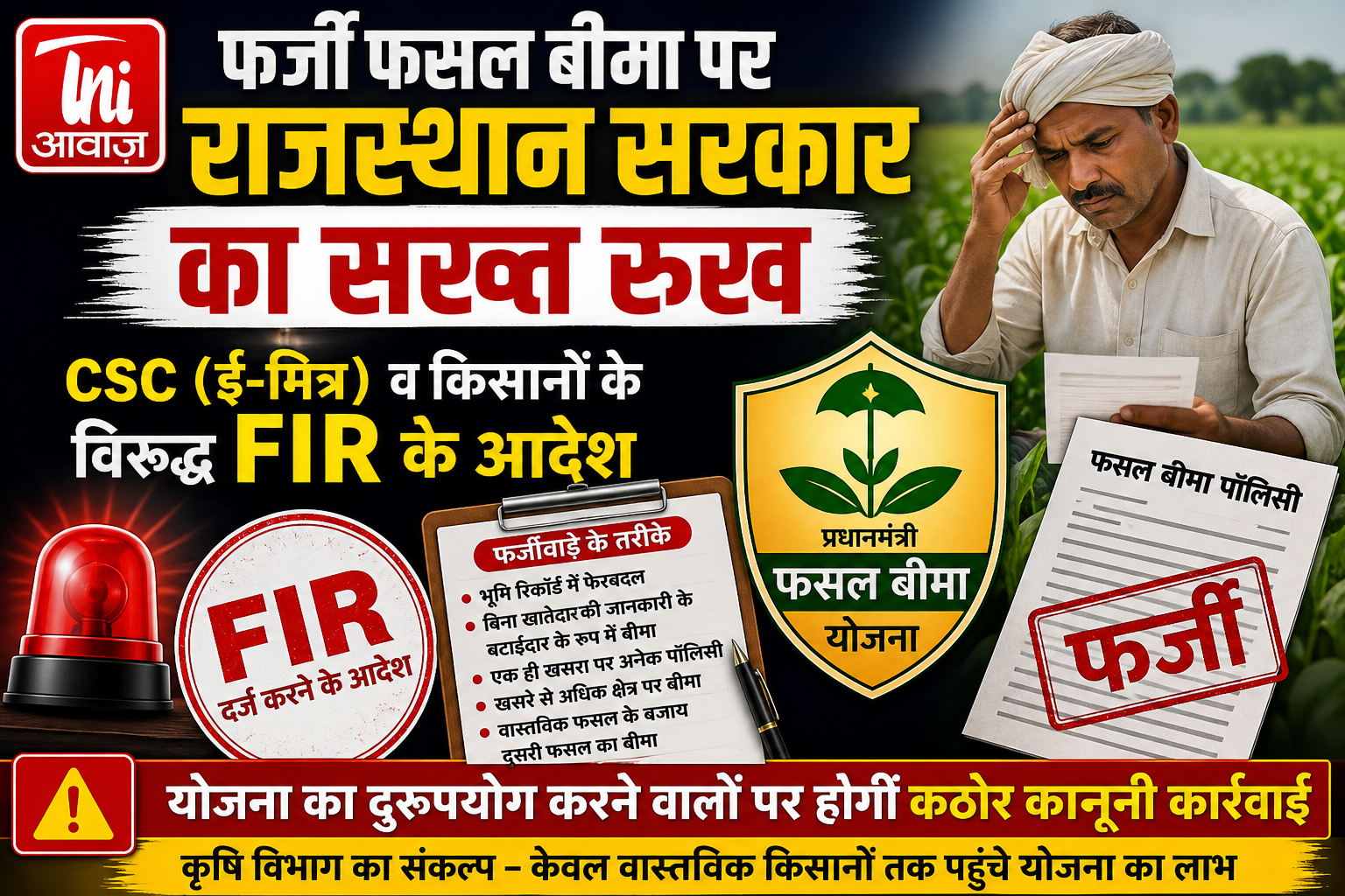 फर्जी फसल बीमा पर राजस्थान सरकार का सख्त एक्शन, CSC-ई-मित्र और किसानों पर FIR के आदेश 