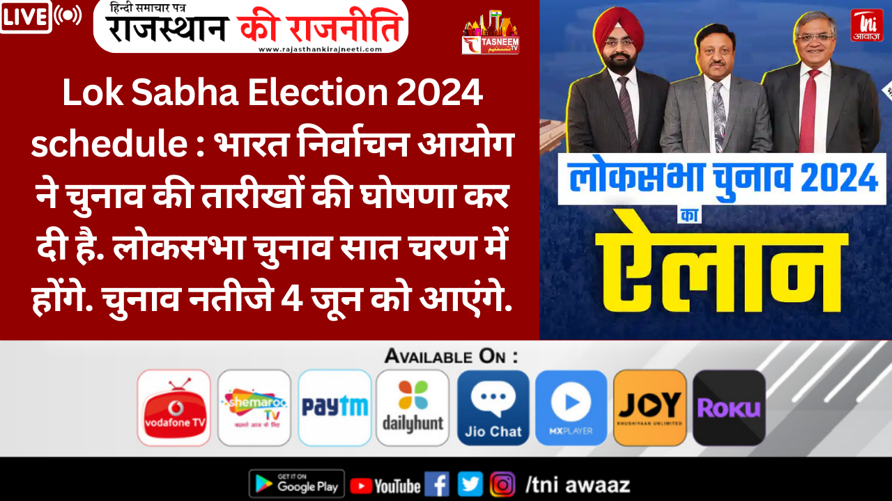 Lok Sabha Elections 2024: लोकसभा चुनाव-2024 की तारीखों का ऐलान, 7 चरणों में होगा चुनाव