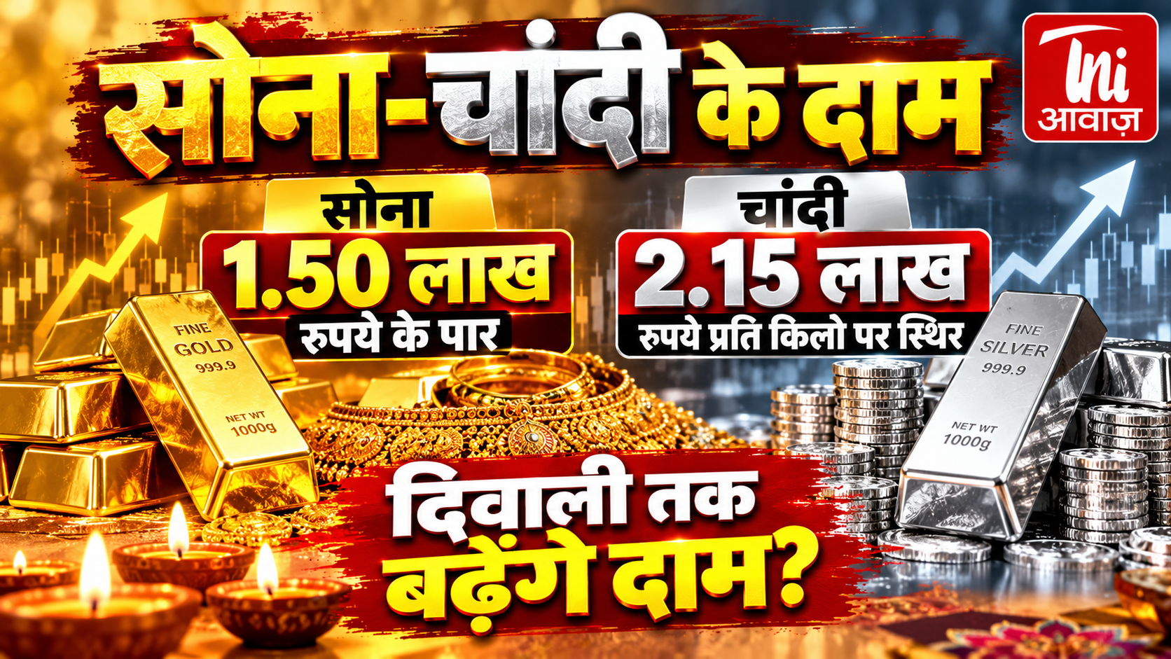 सोना 1.50 लाख रुपये के पार, चांदी 2.15 लाख रुपये प्रति किलो पर स्थिर; दिवाली तक बढ़ेंगे दाम?