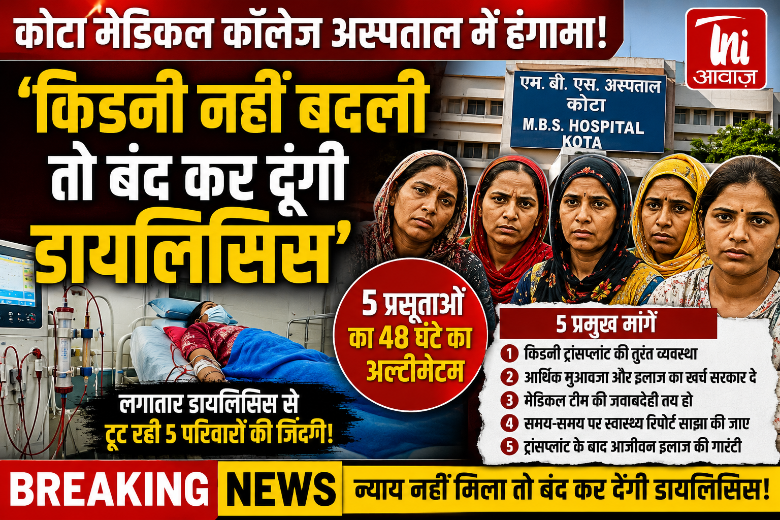 किडनी ट्रांसप्लांट नहीं हुआ तो बंद कर देंगे डायलिसिस! कोटा में 5 प्रसूताओं का 48 घंटे का अल्टीमेटम