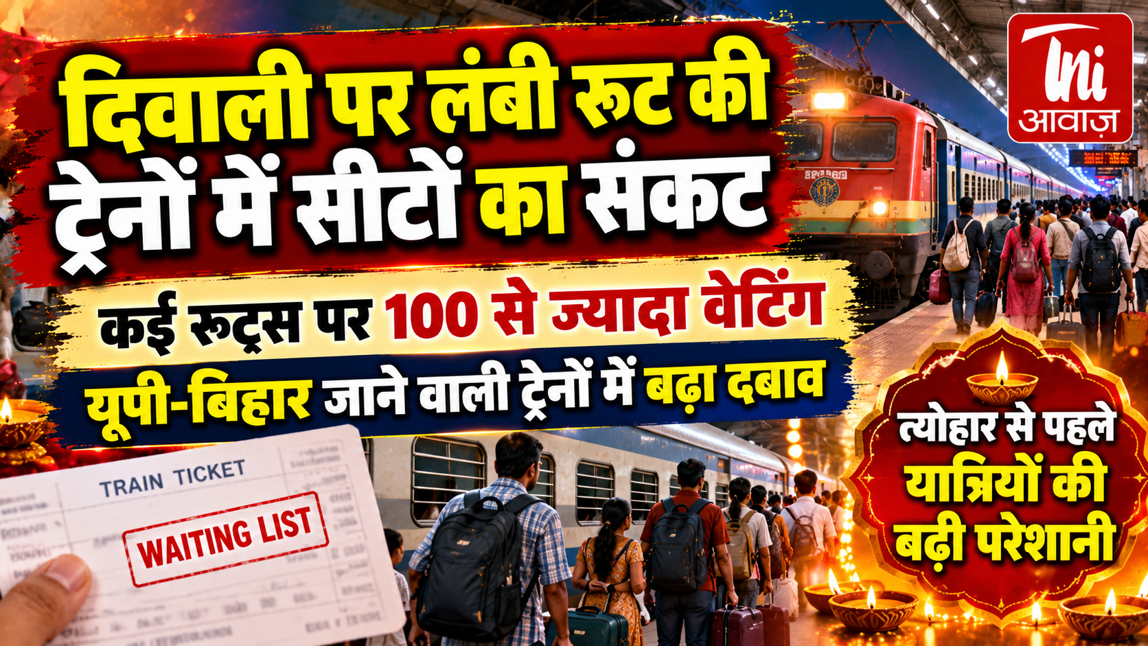दिवाली से पहले ट्रेनों में सीटों का संकट, 100 से ज्यादा वेटिंग; यूपी-बिहार जाने वाले यात्रियों की बढ़ी परेशानी
