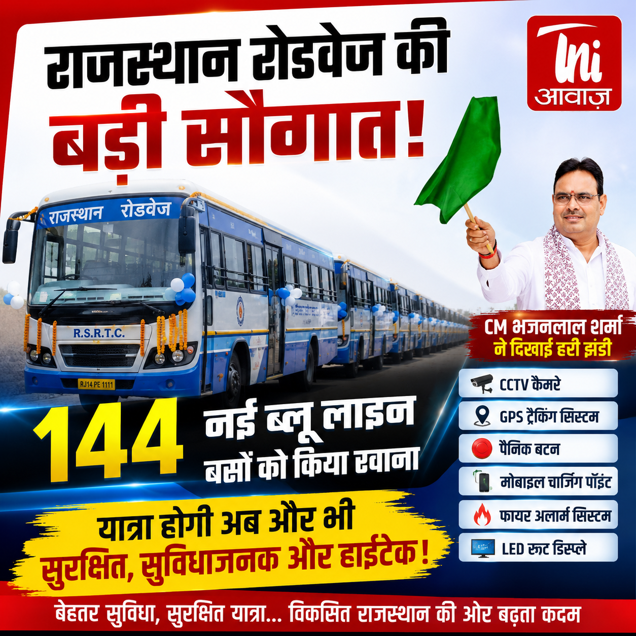 हाईटेक हुई राजस्थान रोडवेज! CM भजनलाल शर्मा ने 144 नई ब्लू लाइन बसों को दिखाई हरी झंडी