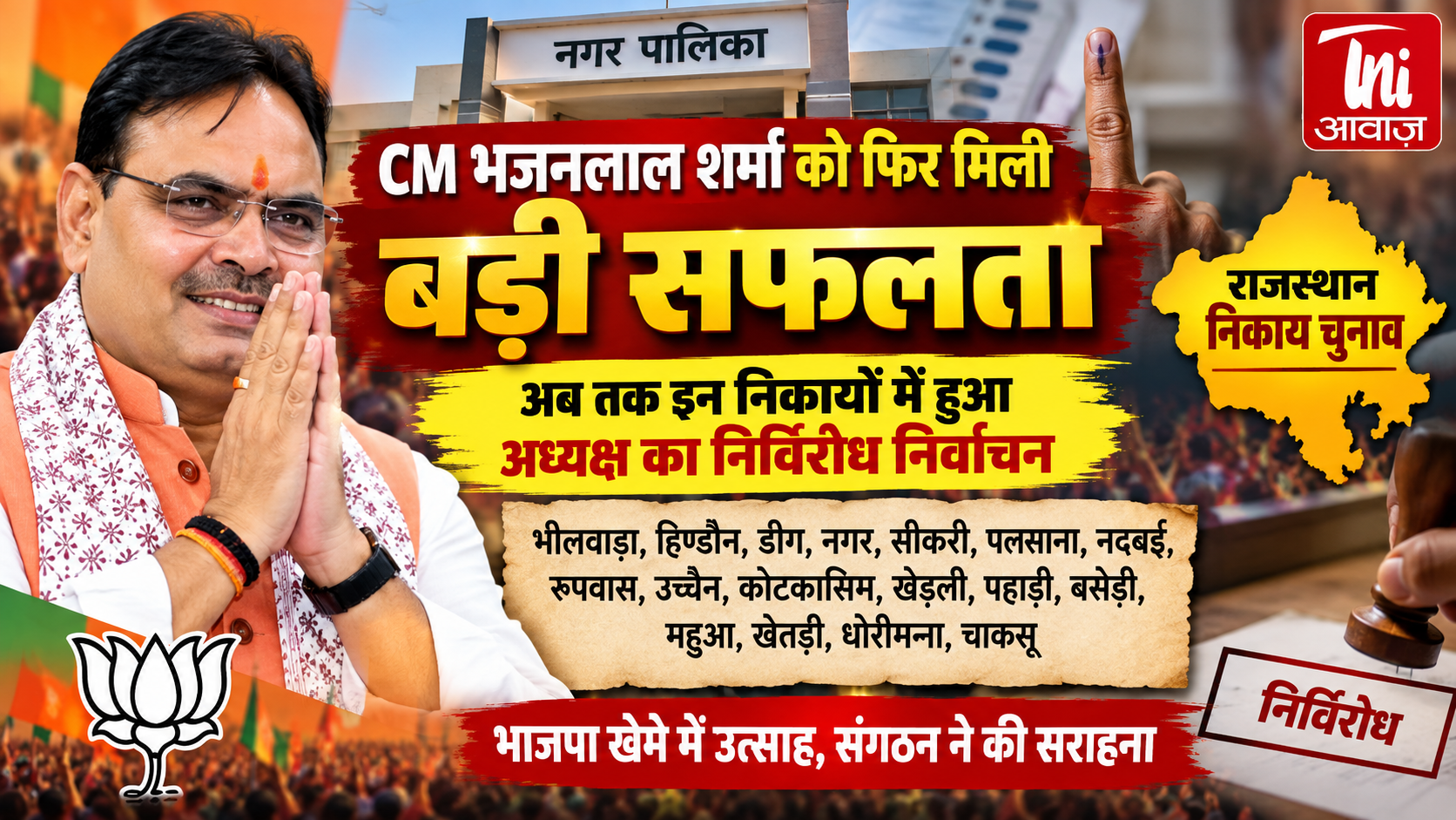 निकाय चुनाव: कई जगह अध्यक्ष का निर्विरोध निर्वाचन, BJP खेमे में उत्साह