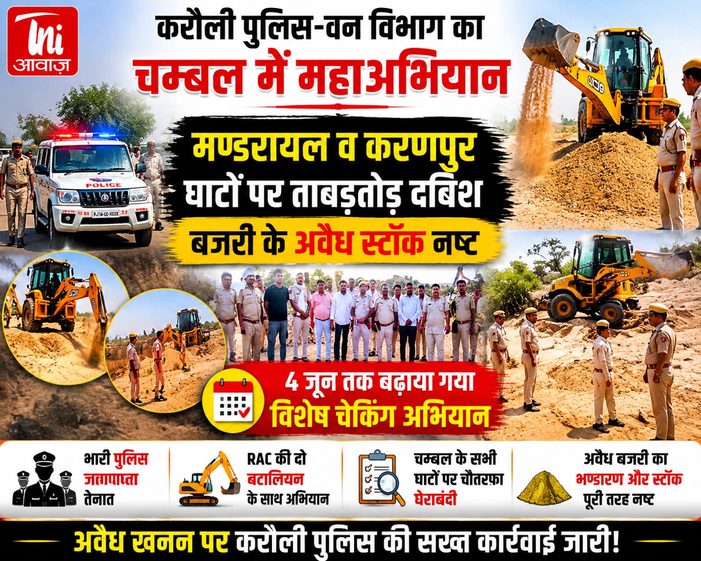 करौली में चम्बल नदी पर अवैध बजरी खनन के खिलाफ महाअभियान