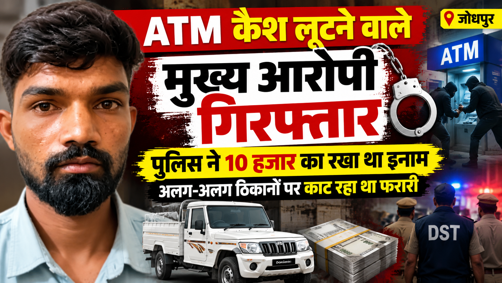 जोधपुर ग्रामीण में ATM कैश वैन लूट का इनामी आरोपी गिरफ्तार, 10 हजार रुपये का था इनाम 