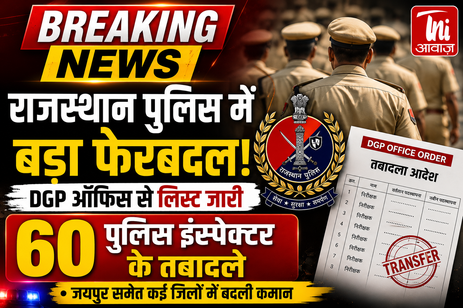 DGP ऑफिस से ट्रांसफर की नई लिस्ट जारी, 60 पुलिस इंस्पेक्टर बदले 