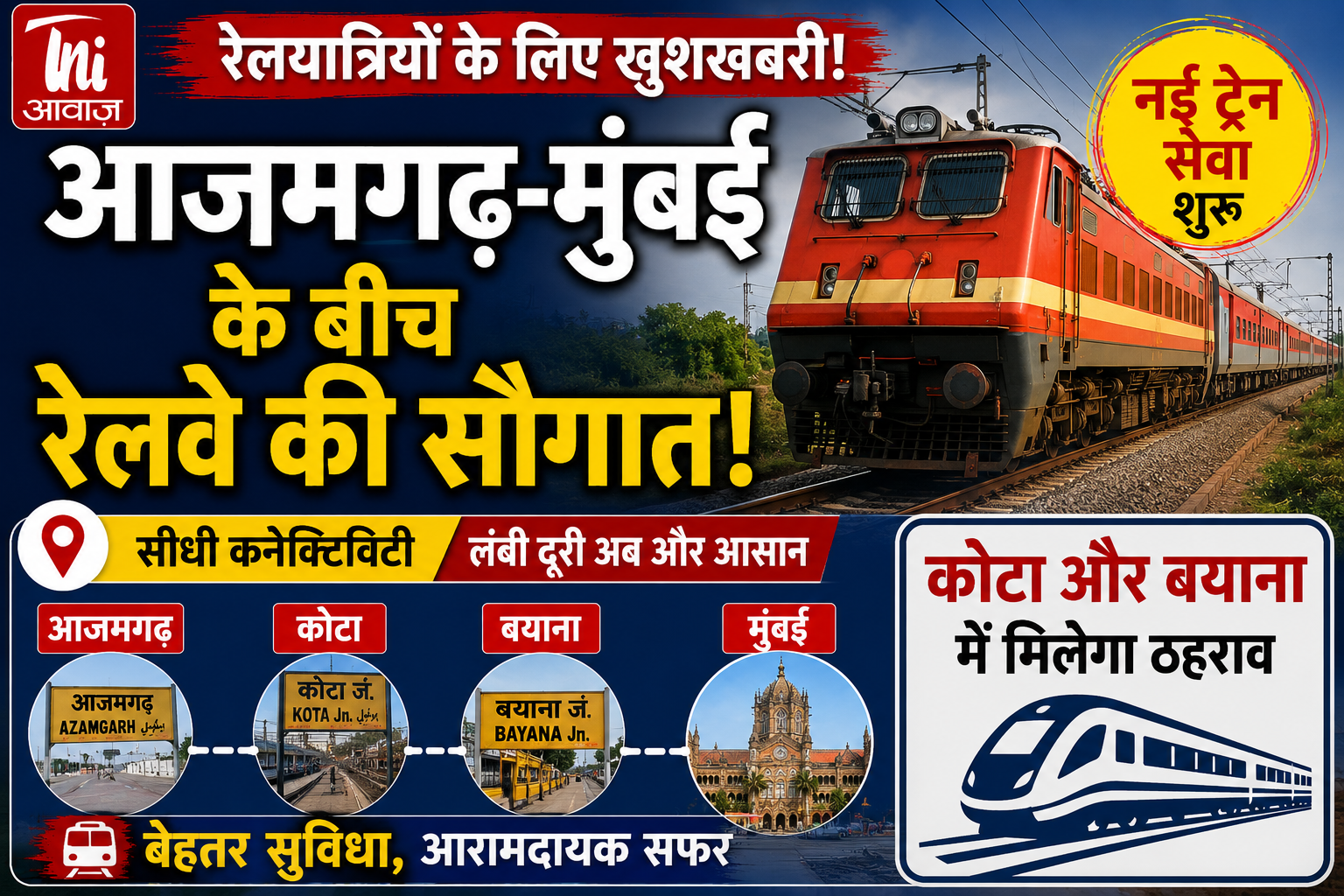 आजमगढ़-मुंबई के बीच रेलवे की सौगात, कोटा और बयाना में मिलेगा ठहराव 