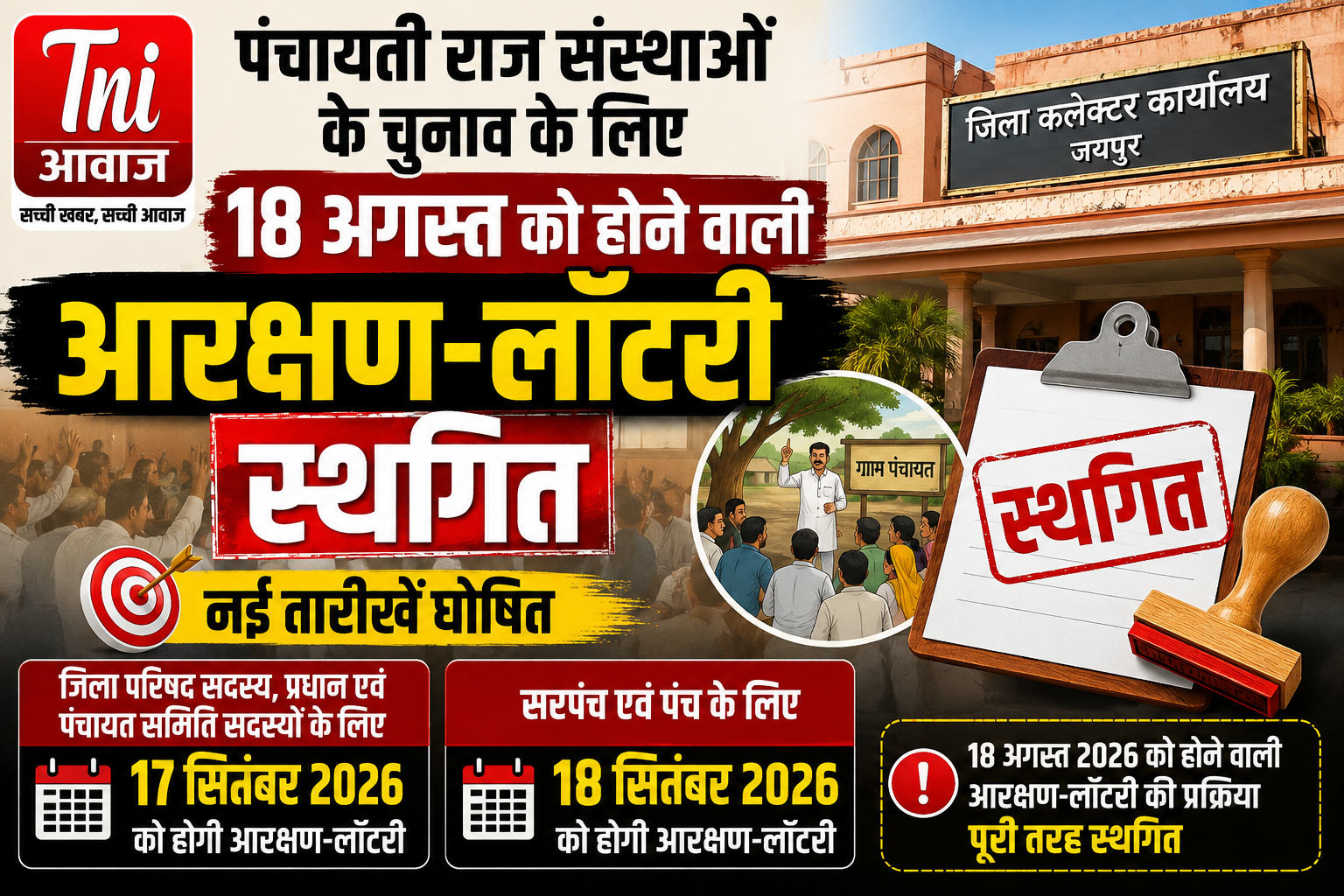  पंचायती राज चुनाव की आरक्षण-लॉटरी स्थगित, अब सितंबर में होगी प्रक्रिया