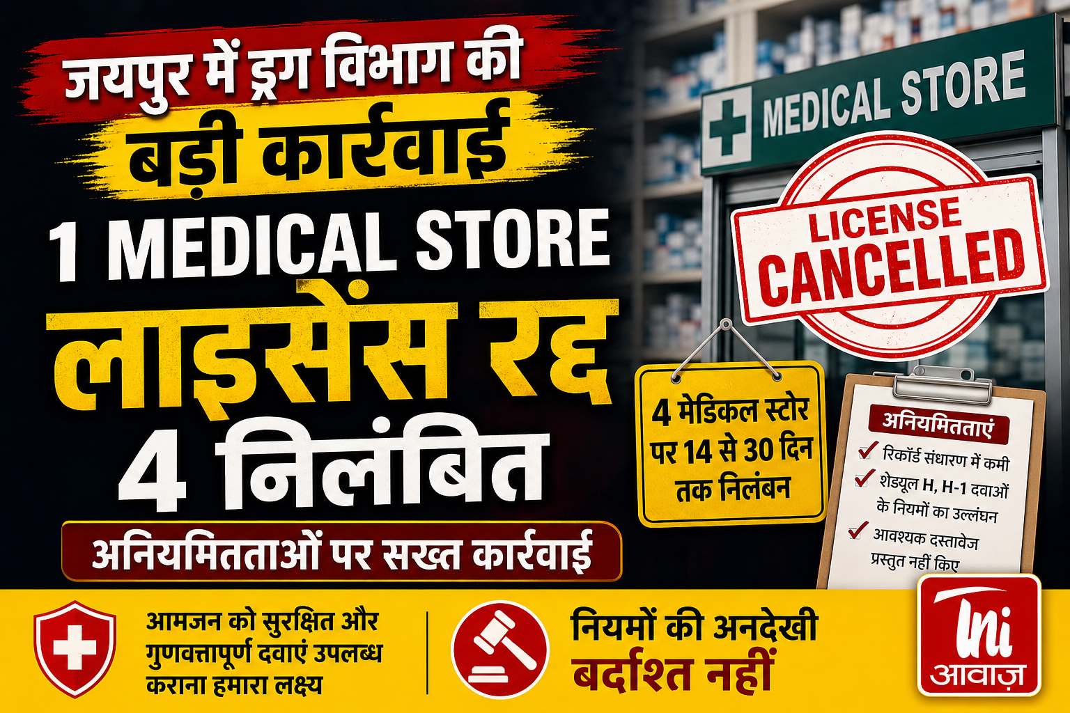 जयपुर में दवा दुकानों पर ड्रग विभाग की बड़ी कार्रवाई, एक लाइसेंस रद्द, चार निलंबित