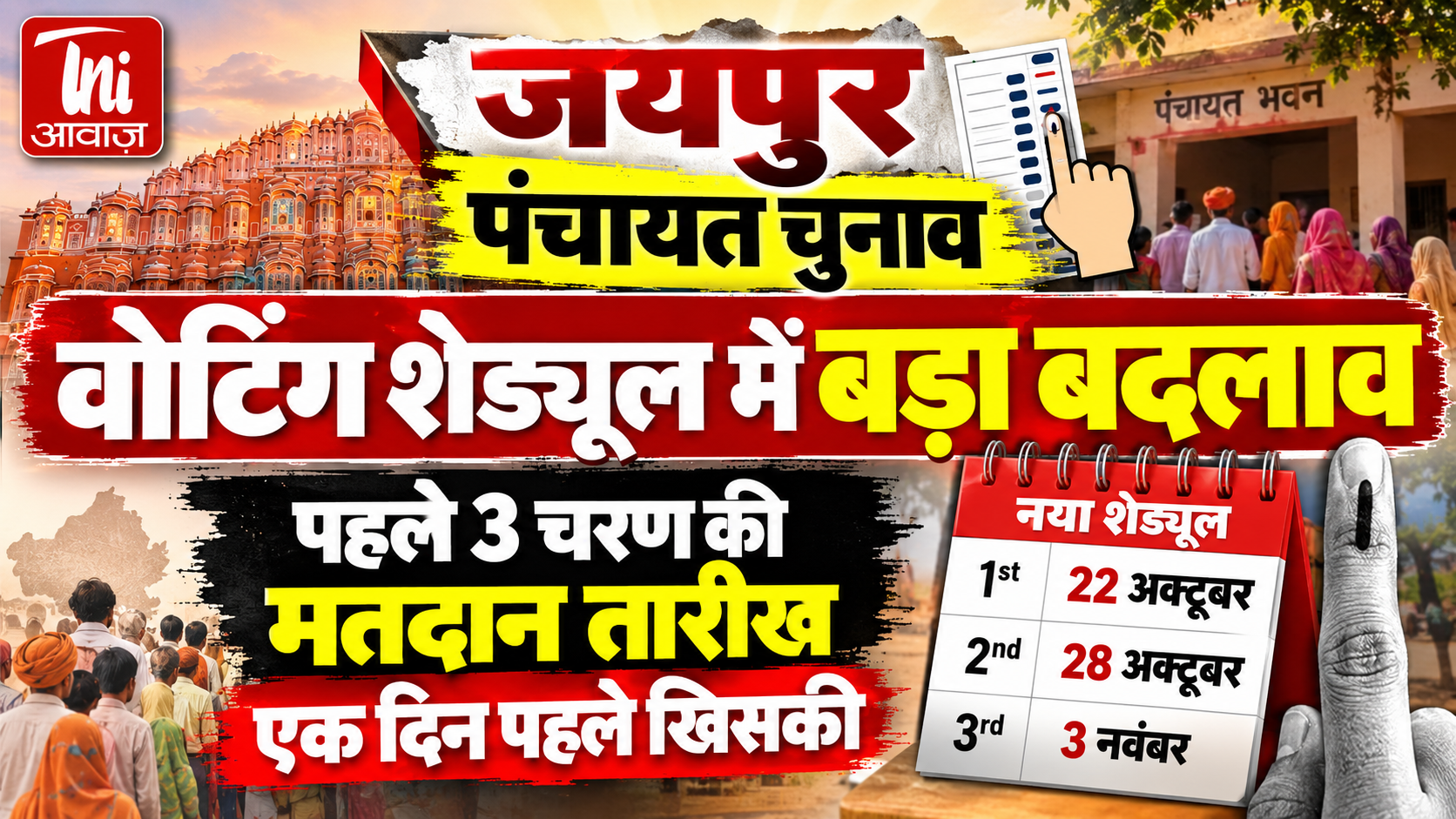 जयपुर पंचायत चुनाव: वोटिंग शेड्यूल में बड़ा बदलाव, पहले 3 चरण की मतदान तारीख एक दिन आगे खिसकी