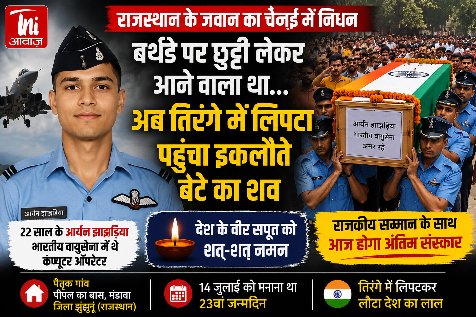 राजस्थान के जवान का चेन्नई में निधन: जन्मदिन पर घर आने वाला बेटा तिरंगे में लिपटकर लौटा 