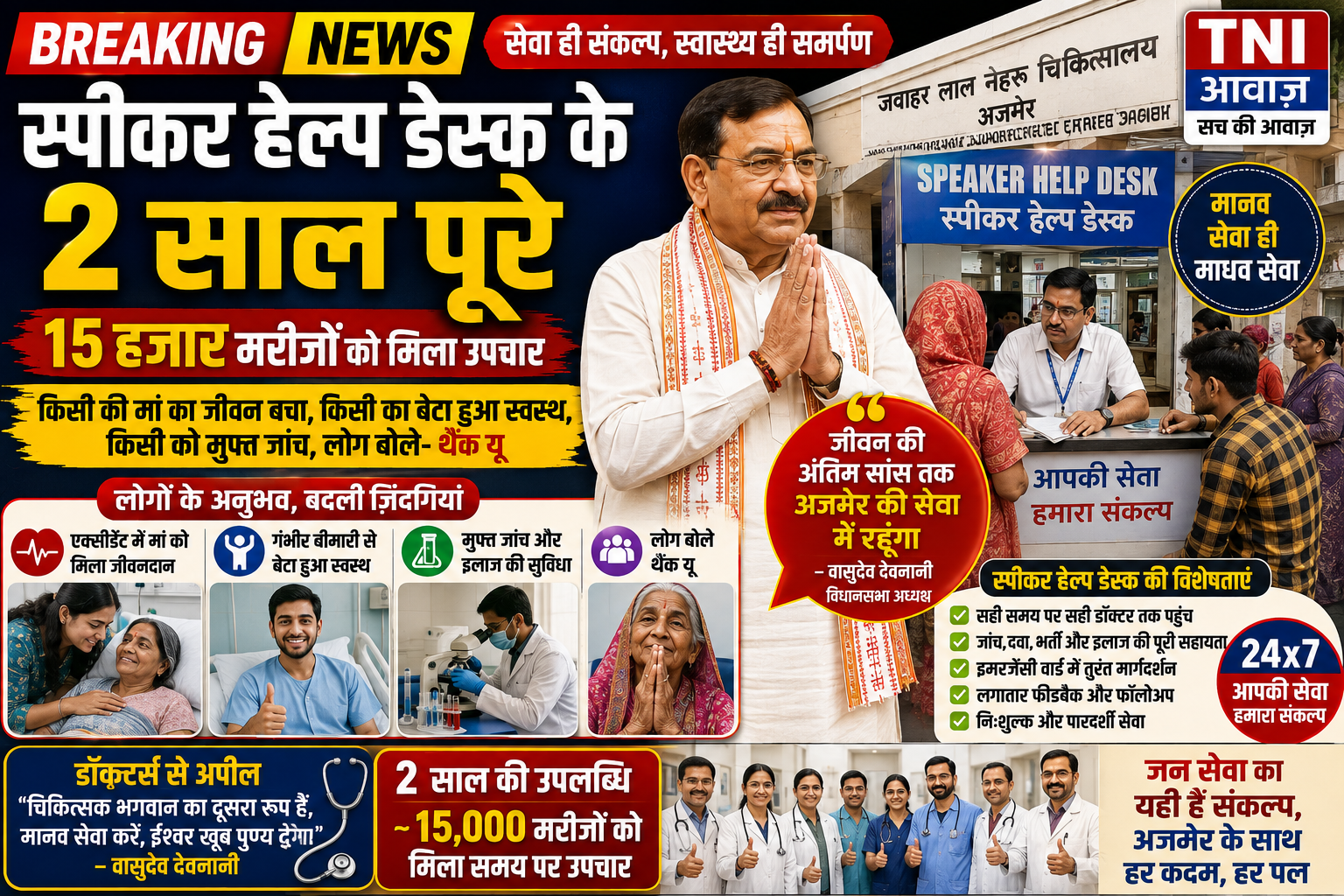 15 हजार मरीजों को मिला सहारा, भावुक हुए वासुदेव देवनानी बोले— अंतिम सांस तक अजमेर की सेवा करूंगा