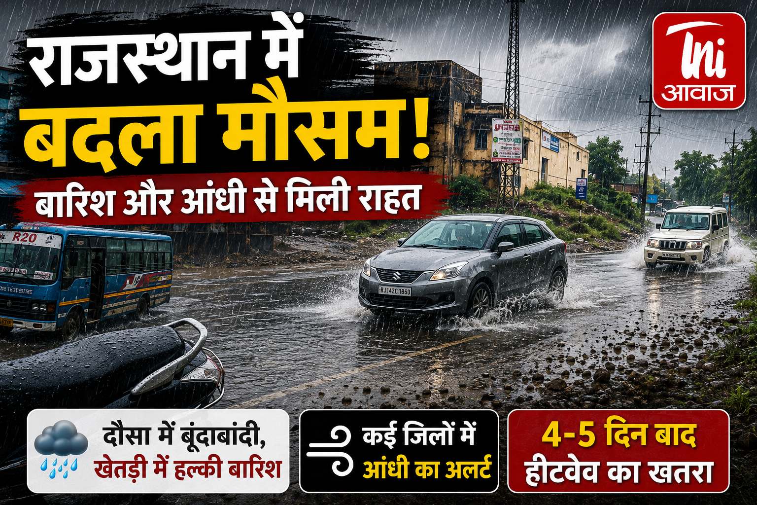राजस्थान में बदला मौसम: बारिश और आंधी से मिली राहत, अगले 5 दिन बाद फिर हीटवेव का खतरा