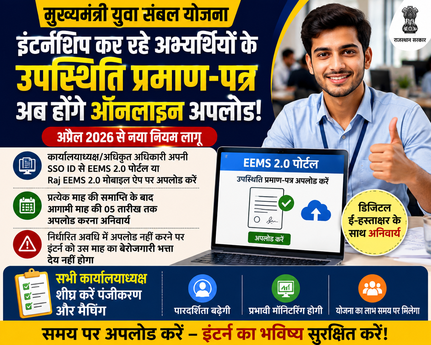 मुख्यमंत्री युवा संबल योजना में बड़ा बदलाव, अब ऑनलाइन अपलोड होंगे उपस्थिति प्रमाण-पत्र 