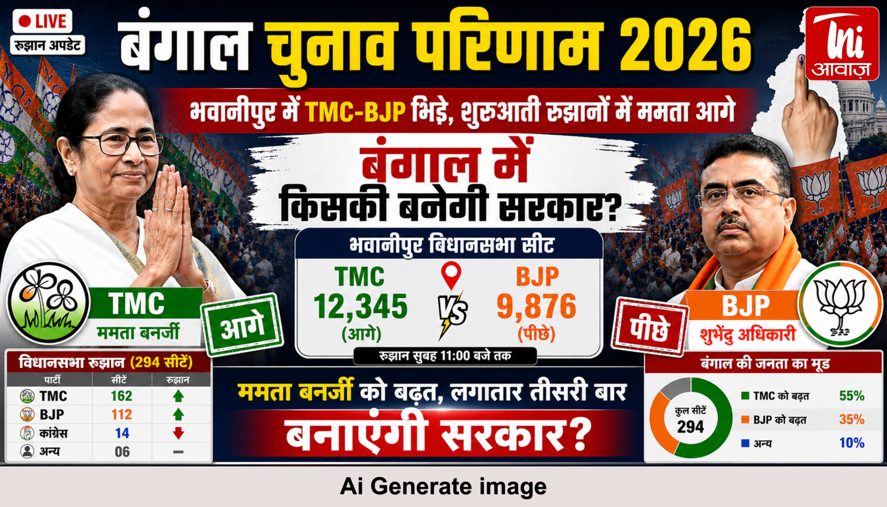 Bengal Election Result 2026: भवानीपुर में TMC-BJP भिड़े, शुरुआती रुझानों में ममता आगे; बंगाल में किसकी बनेगी सरकार?