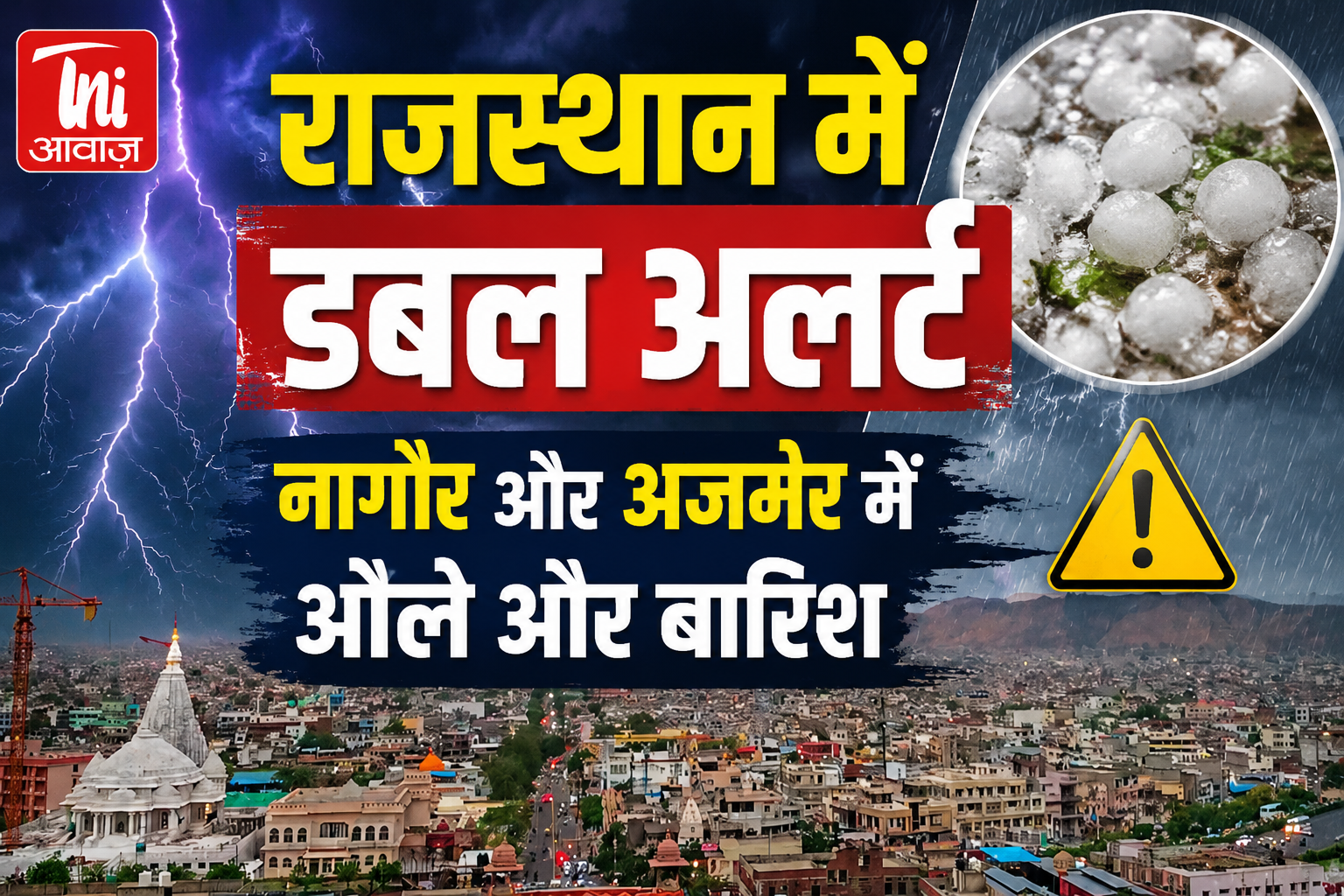 राजस्थान में डबल अलर्ट, नागौर और अजमेर में ओले और बारिश