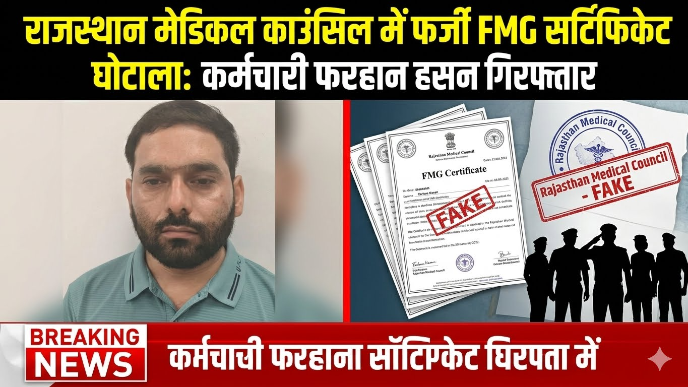राजस्थान मेडिकल काउंसिल में फर्जी FMG सर्टिफिकेट मामले में कर्मचारी फरहान हसन गिरफ्तार