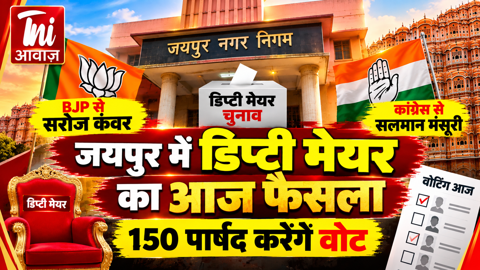 जयपुर में आज डिप्टी मेयर का फैसला, 150 पार्षद करेंगे मतदान; BJP से सरोज कंवर, कांग्रेस से सलमान मंसूरी मैदान में