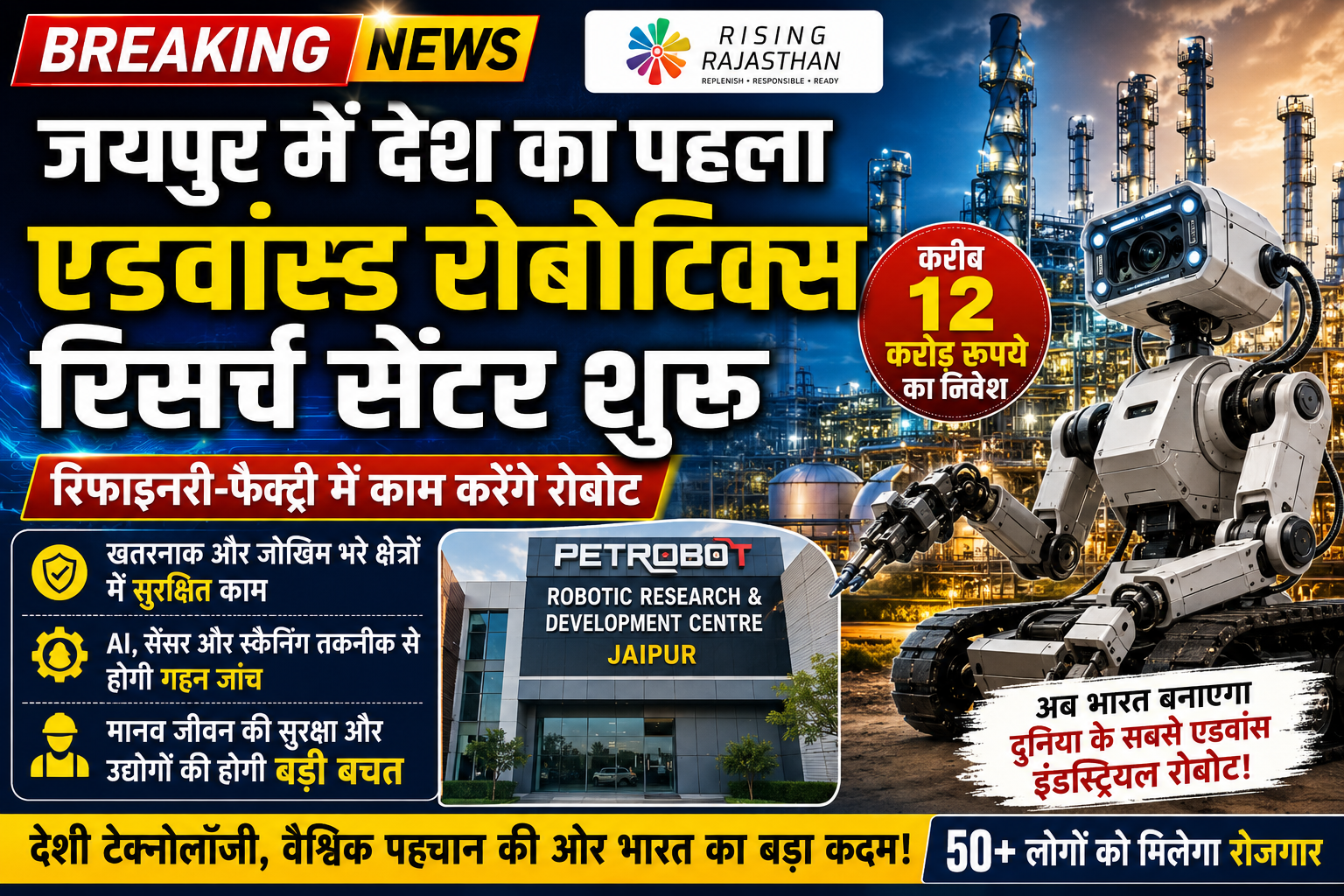 जयपुर में देश का पहला एडवांस्ड रोबोटिक्स रिसर्च सेंटर शुरू, अब रिफाइनरी और फैक्ट्रियों में काम करेंगे AI रोबोट