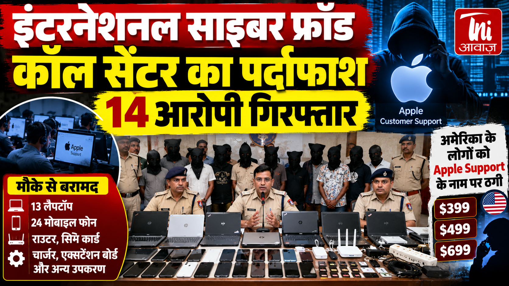 जयपुर में इंटरनेशनल फर्जी कॉल सेंटर का पर्दाफाश, 14 आरोपी गिरफ्तार; Apple सपोर्ट के नाम पर अमेरिकी नागरिकों को बनाते थे निशाना