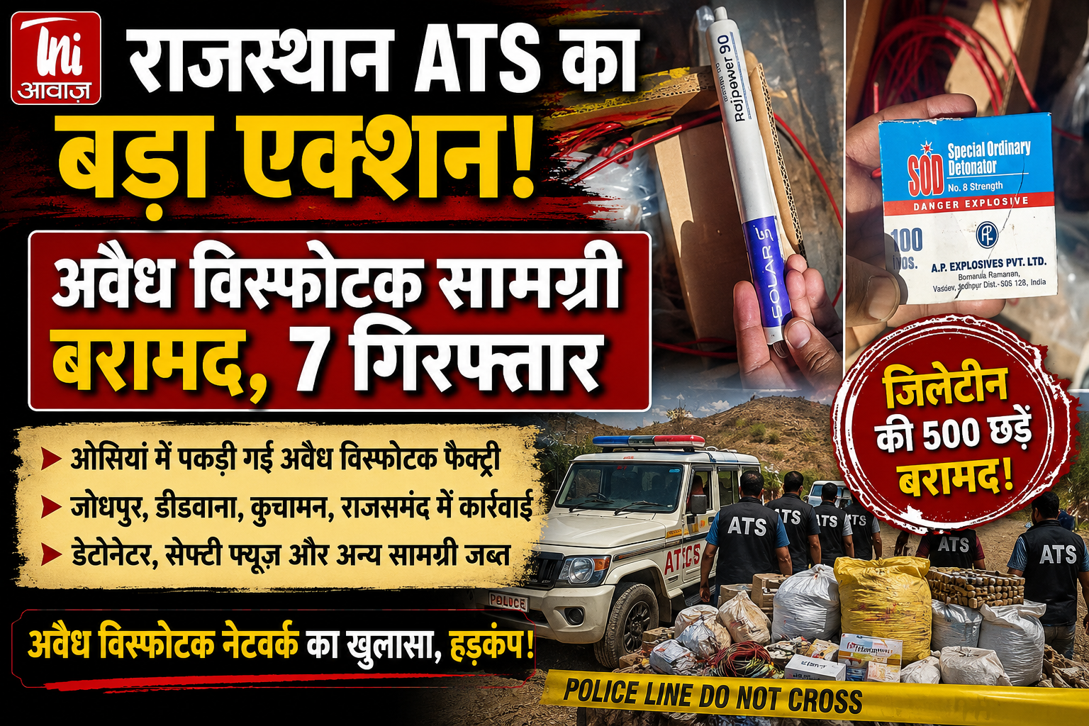 राजस्थान ATS का बड़ा एक्शन, अवैध विस्फोटक सामग्री बरामद