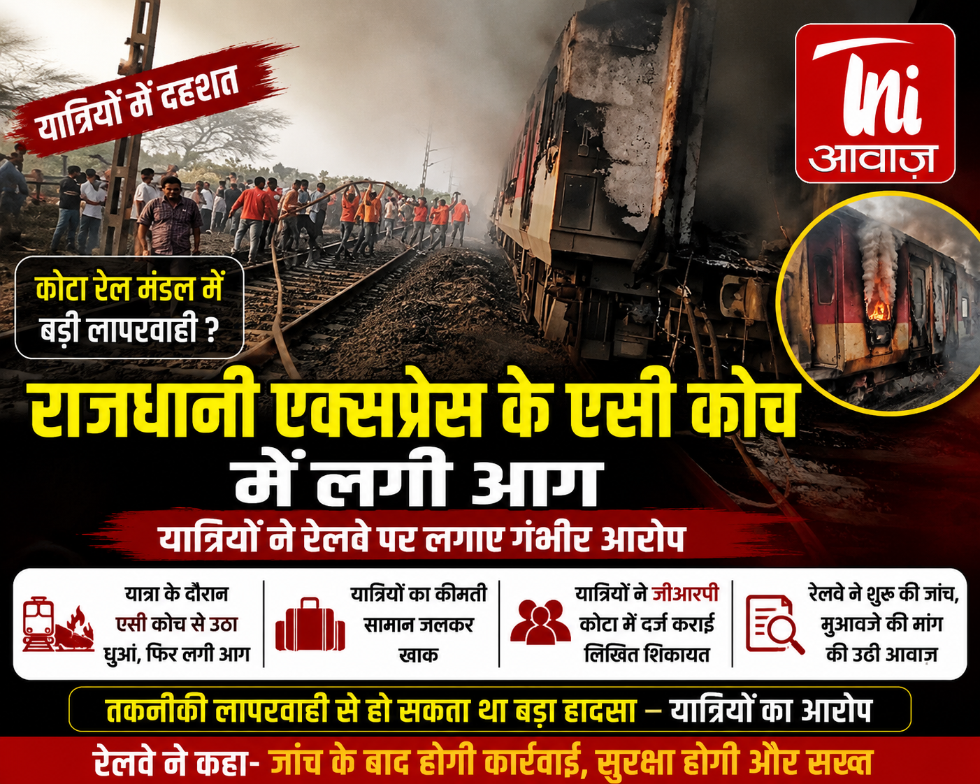 राजधानी एक्सप्रेस के एसी कोच में लगी आग, यात्रियों ने रेलवे पर लगाए लापरवाही के आरोप  State: