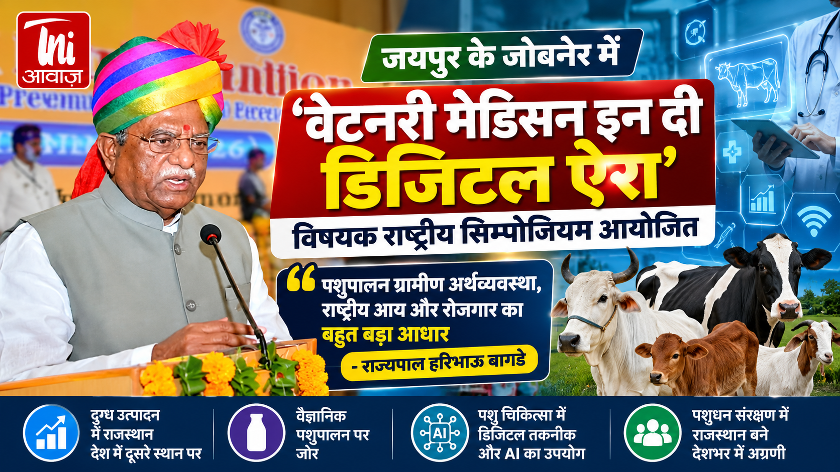 पशु चिकित्सा में डिजिटल तकनीक और AI के उपयोग पर जोर, राज्यपाल हरिभाऊ बागडे बोले—पशुधन संरक्षण में अग्रणी बने राजस्थान 