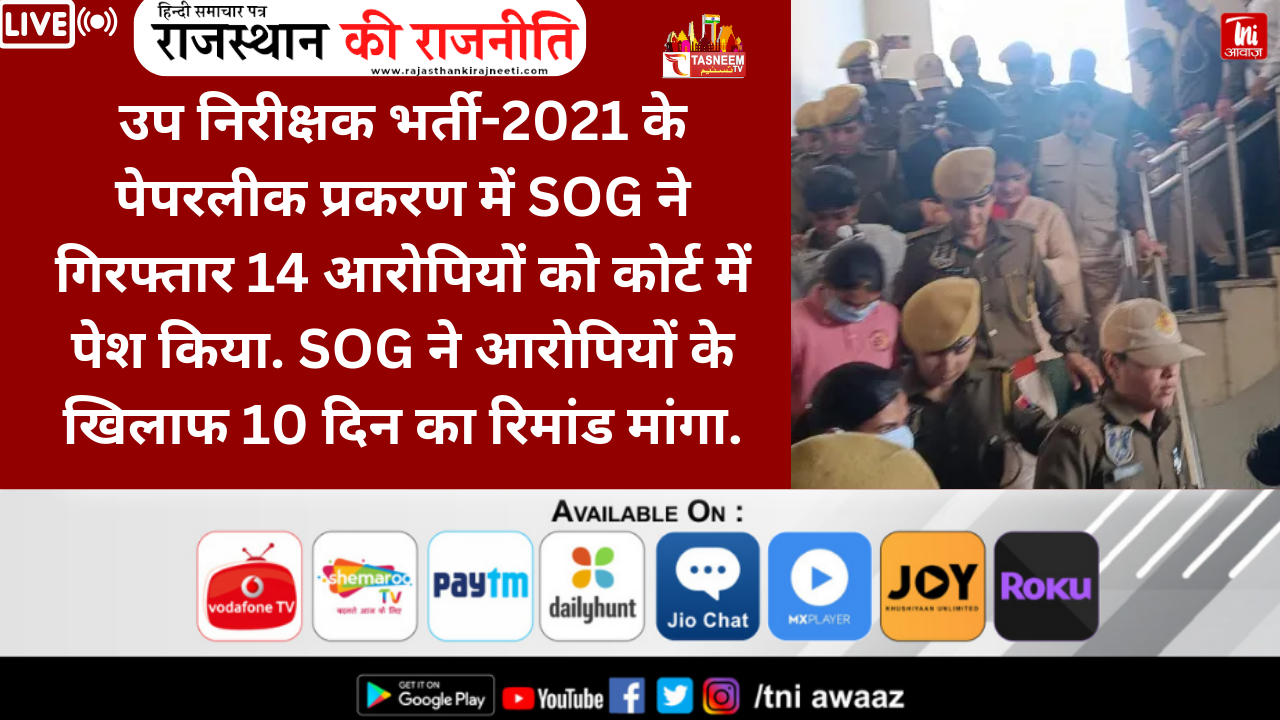 उप निरीक्षक भर्ती-2021 के पेपरलीक प्रकरण में SOG ने सभी आरोपियों को कोर्ट में किया पेश, 5 दिन के रिमांड पर भेजा