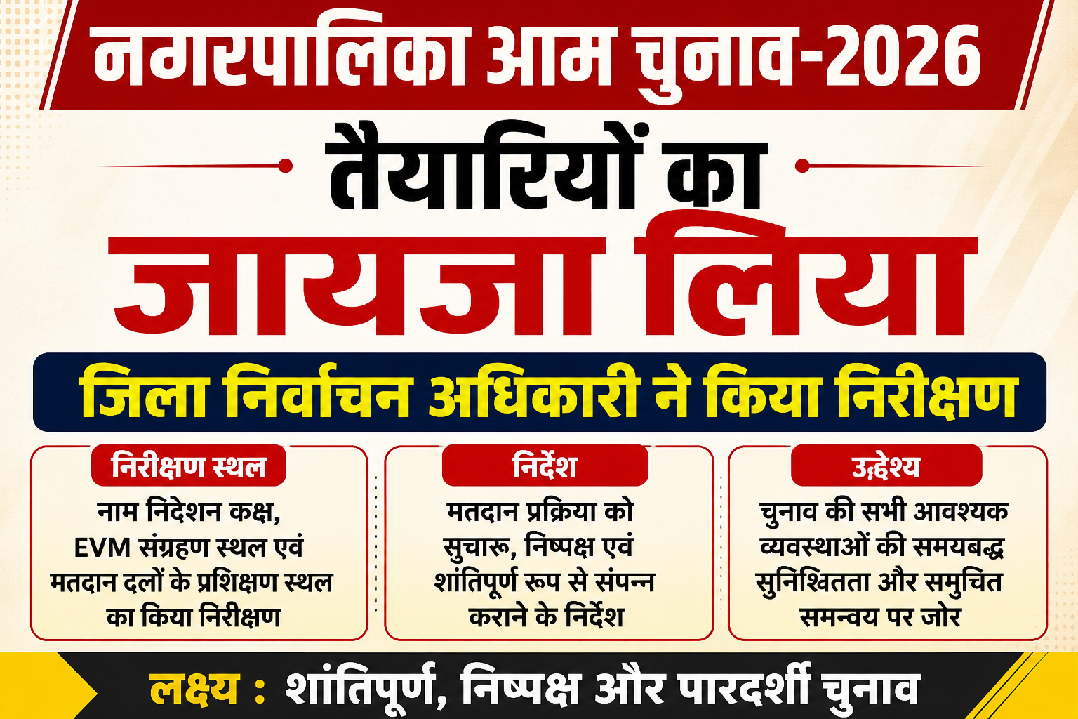 नगरपालिका आम चुनाव-2026 की तैयारियों का जायजा, जिला निर्वाचन अधिकारी ने किया निरीक्षण