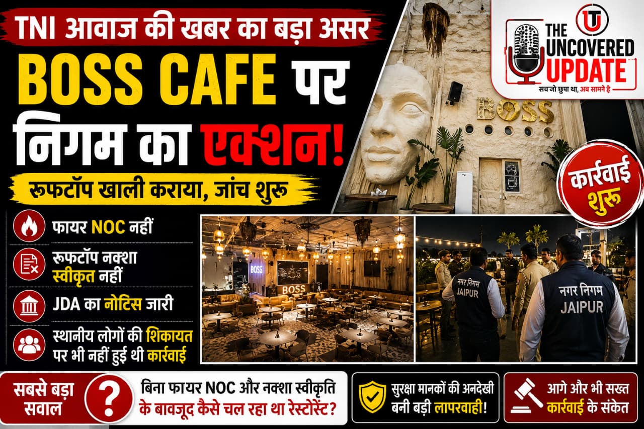 TNI आवाज की खबर का असर: Boss Cafe पर निगम का बड़ा एक्शन, फायर NOC नहीं मिलने पर प्रतिष्ठान सीज,JDA नोटिस, फायर NOC का अभाव और सुरक्षा मानकों में कमी के बाद 180 दिनों के लिए सील किया गया प्रतिष्ठान