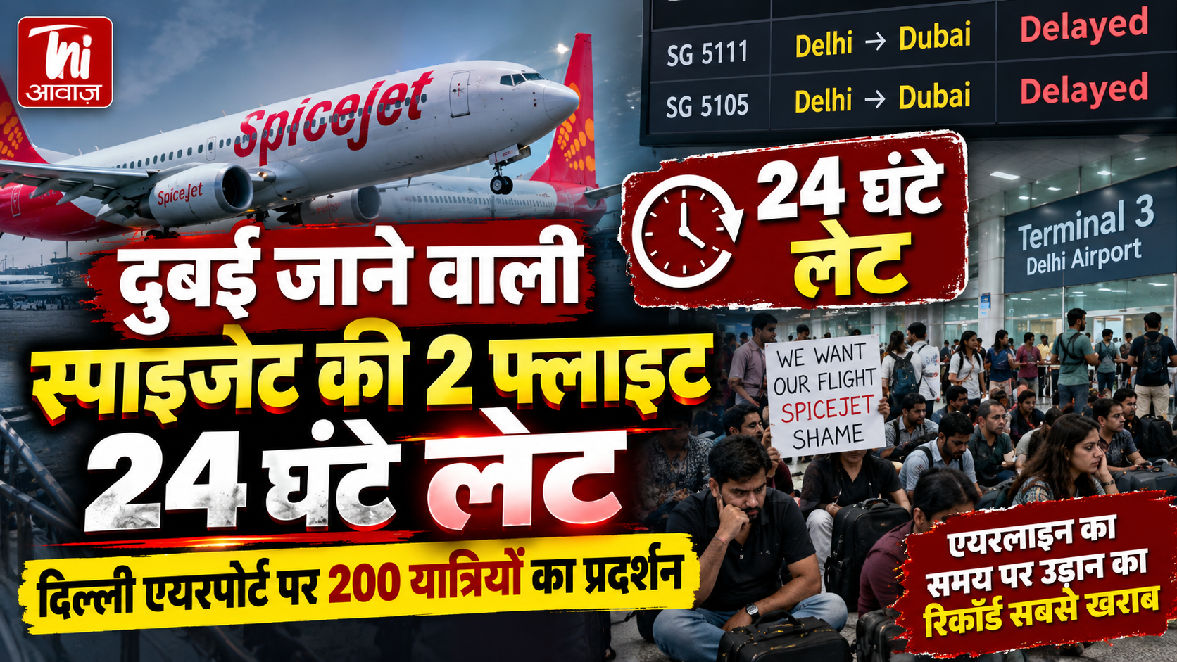 स्पाइसजेट की दुबई जाने वाली 2 फ्लाइट 24 घंटे लेट, दिल्ली एयरपोर्ट पर 200 यात्रियों का हंगामा