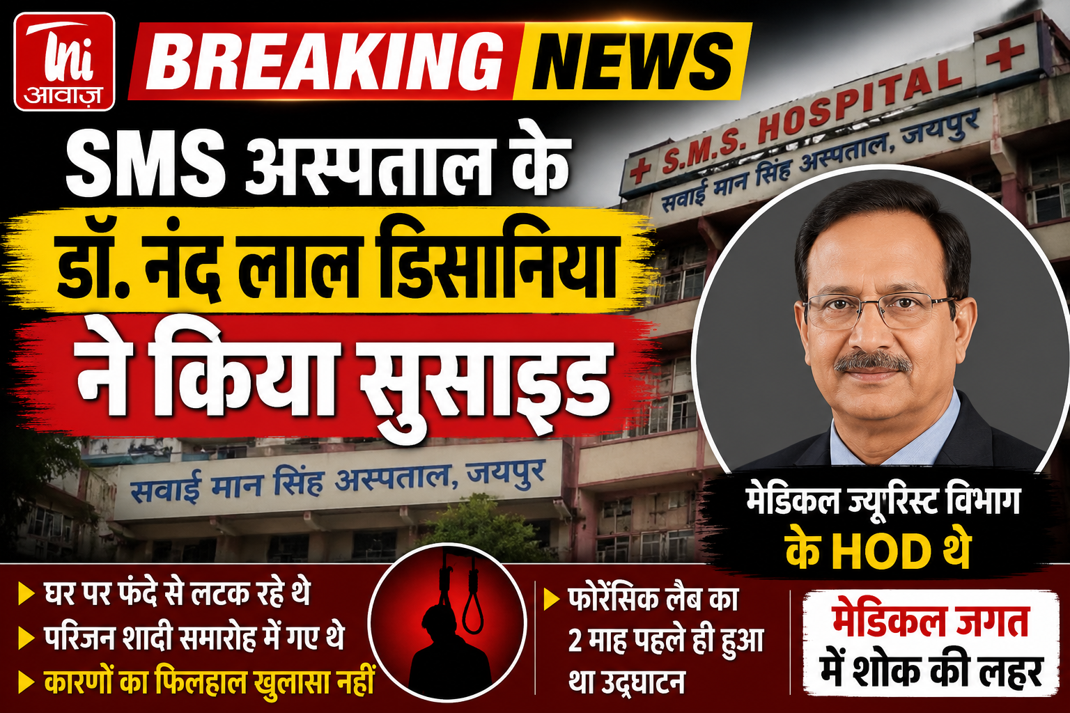 SMS अस्पताल के वरिष्ठ डॉक्टर डॉ. नंद लाल डिसानिया का निधन, मेडिकल जगत में शोक की लहर