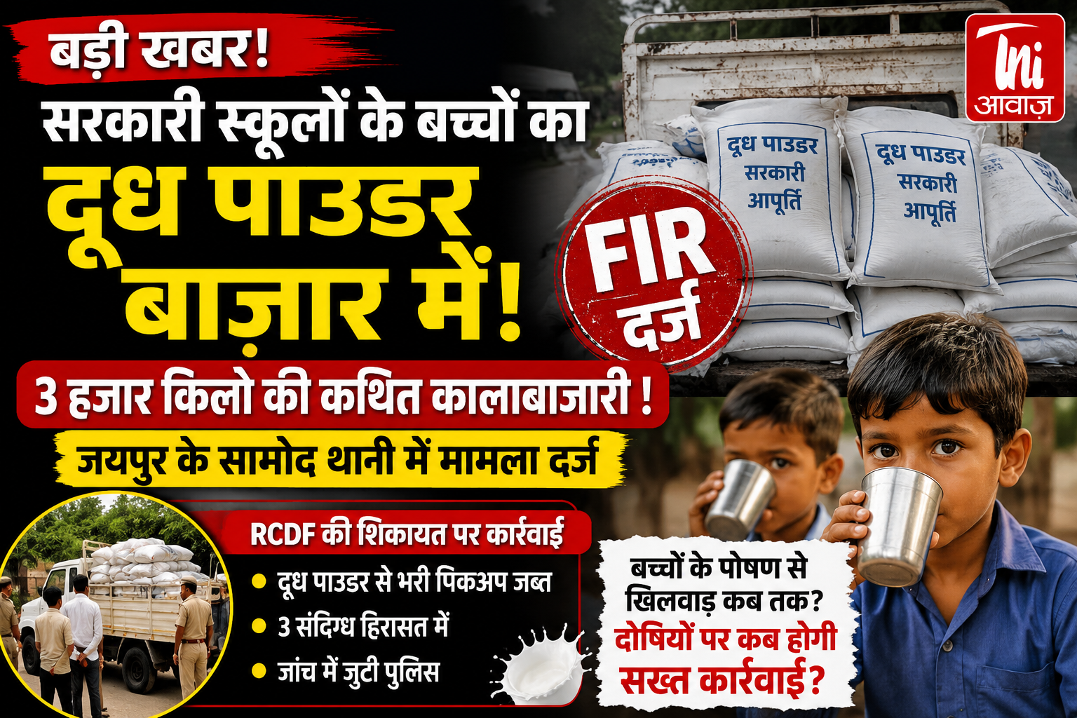 सरकारी स्कूलों के बच्चों का दूध पाउडर बाजार में! 3 हजार किलो की कथित कालाबाजारी पर FIR दर्ज 