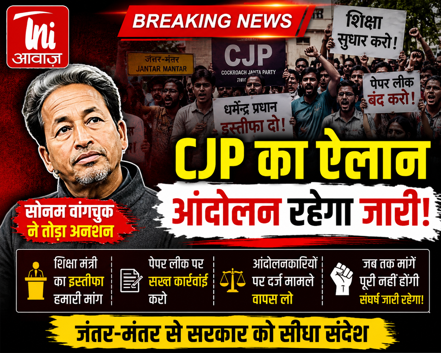 सोनम वांगचुक का अनशन खत्म, लेकिन CJP का आंदोलन जारी 