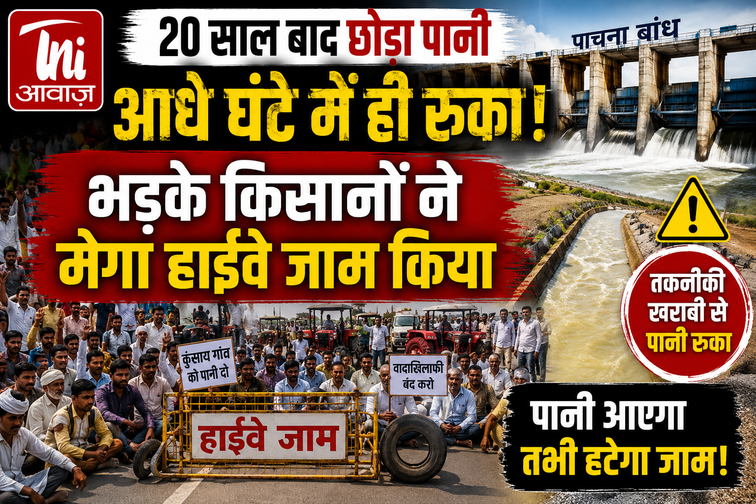 20 साल बाद पांचना बांध से नहर में छोड़ा पानी, आधे घंटे में ही रुका; किसानों का फूटा गुस्सा, मेगा हाईवे जाम