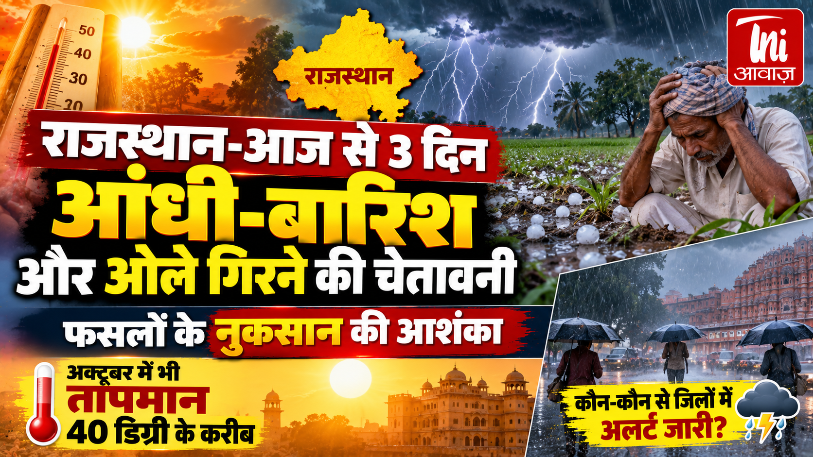 राजस्थान में 3 दिन आंधी-बारिश और ओलावृष्टि का अलर्ट, किसानों की बढ़ी चिंता; बाड़मेर में 40 डिग्री के करीब पहुंचा पारा