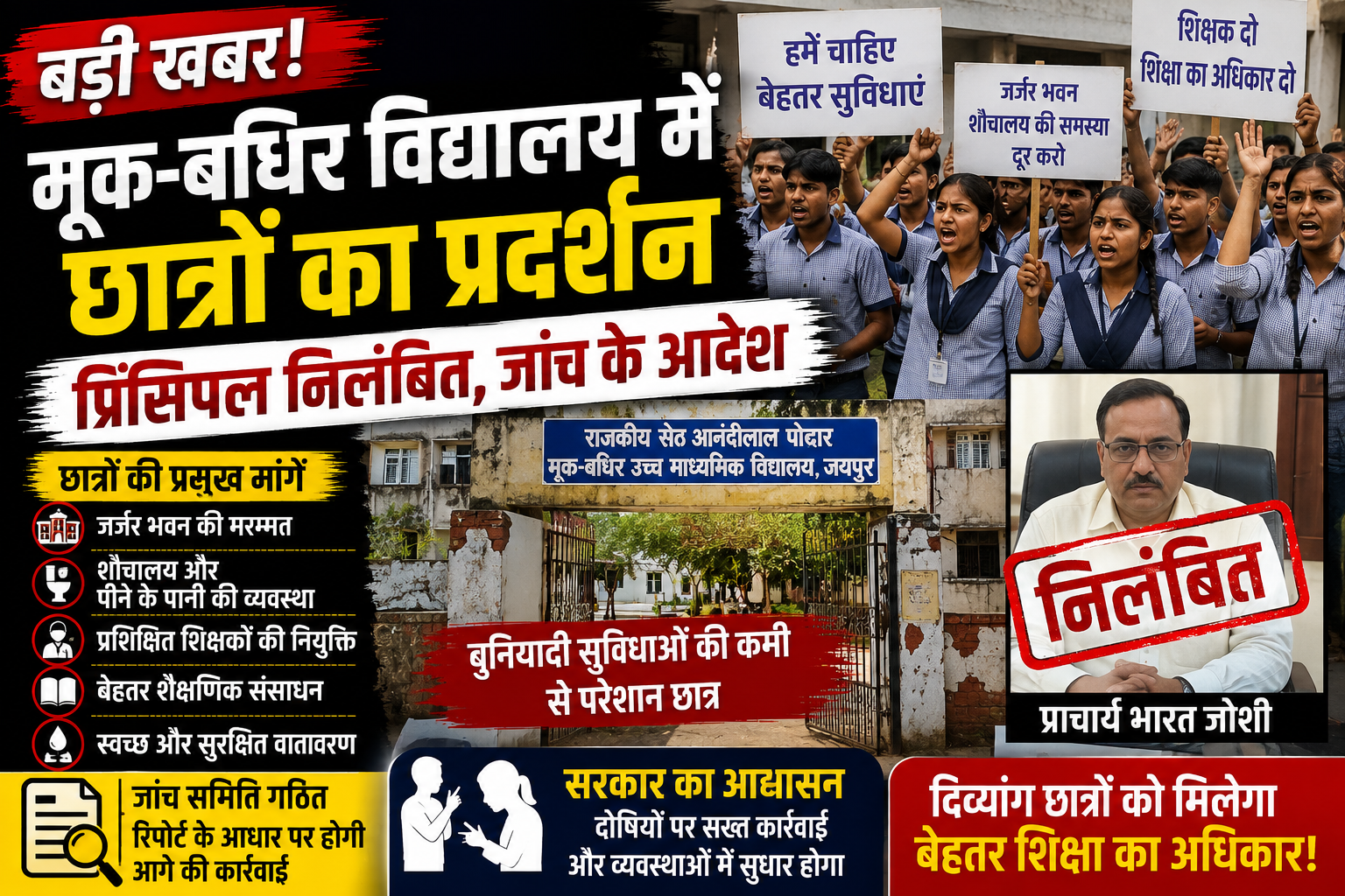 जयपुर के मूक-बधिर विद्यालय में छात्रों का प्रदर्शन, प्रिंसिपल निलंबित, जांच के आदेश