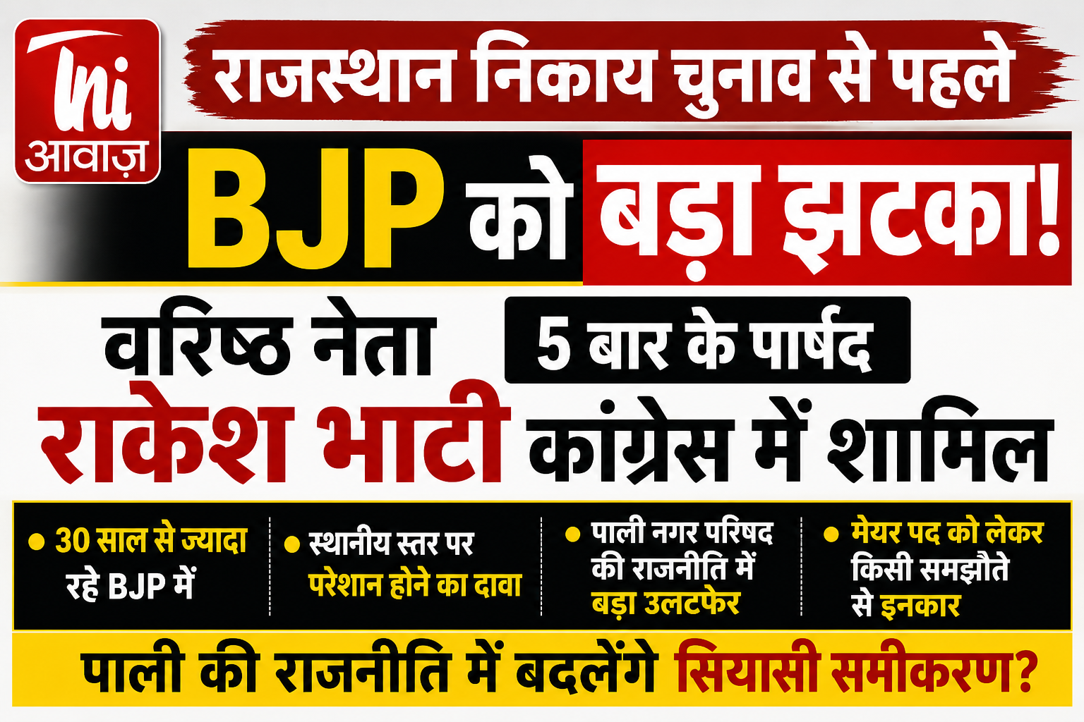 राजस्थान निकाय चुनाव से पहले BJP को बड़ा झटका, 5 बार के पार्षद राकेश भाटी कांग्रेस में शामिल
