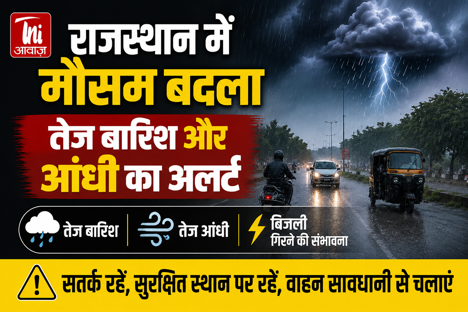 राजस्थान में मौसम बदला, तेज बारिश और आंधी का अलर्ट