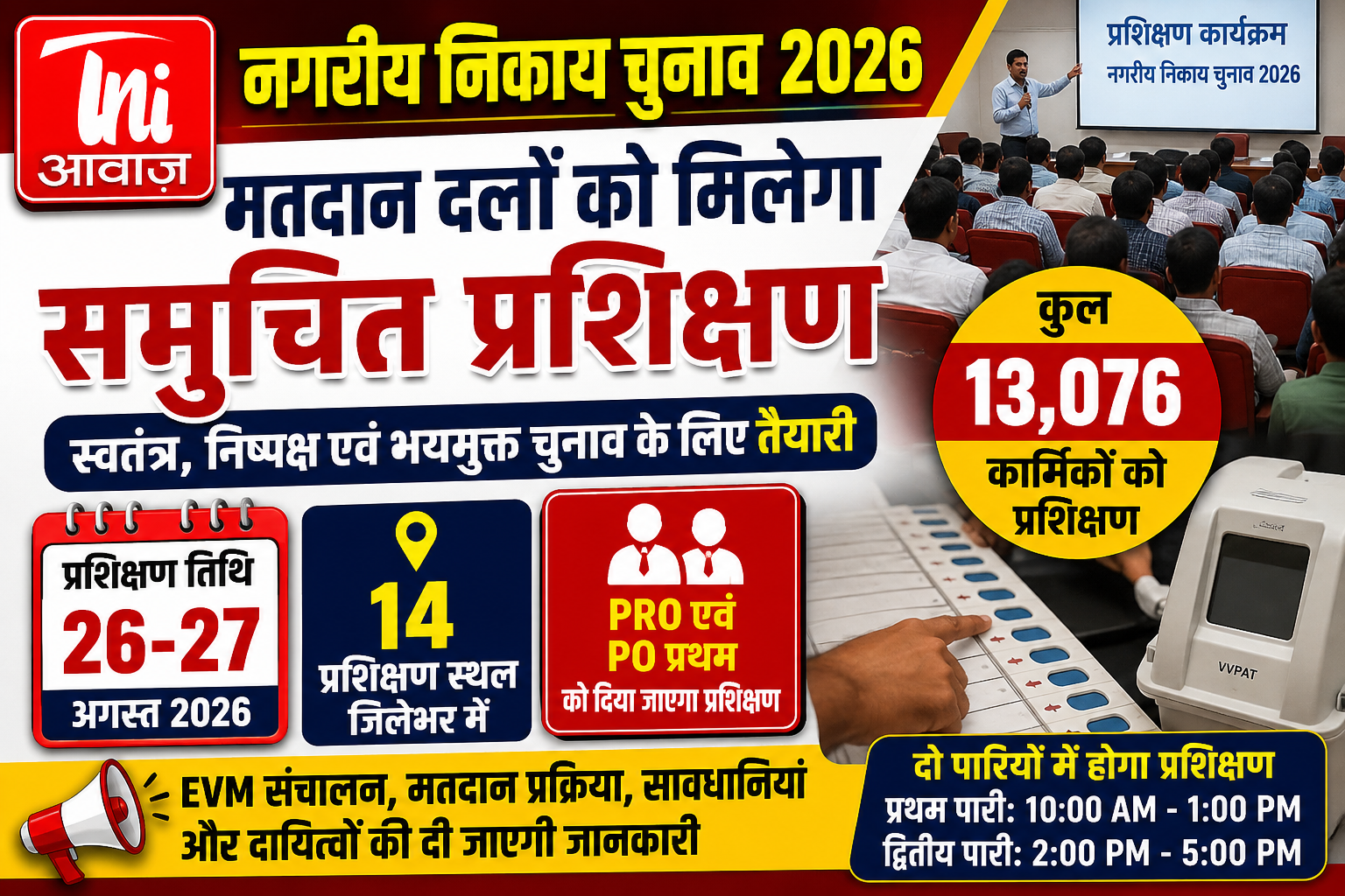 नगरीय निकाय चुनाव 2026: मतदान दलों को दिया जाएगा ईवीएम और चुनाव प्रक्रिया का प्रशिक्षण