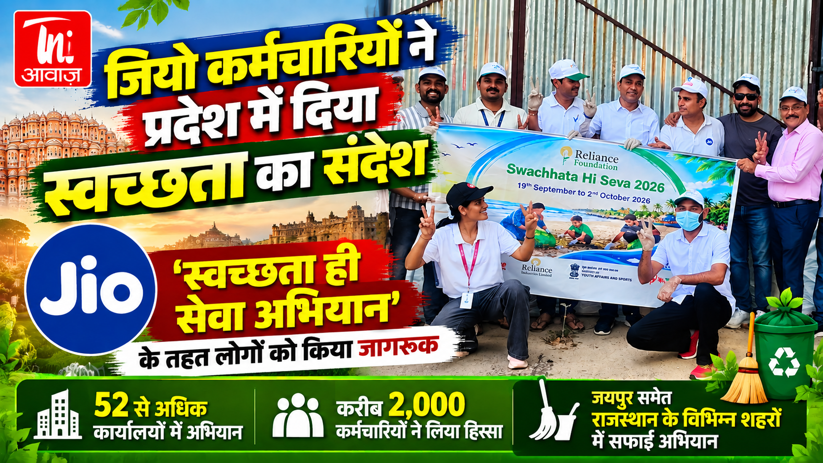 राजस्थान में जियो कर्मचारियों ने दिया स्वच्छता का संदेश, 52 से अधिक कार्यालयों में चला विशेष अभियान
