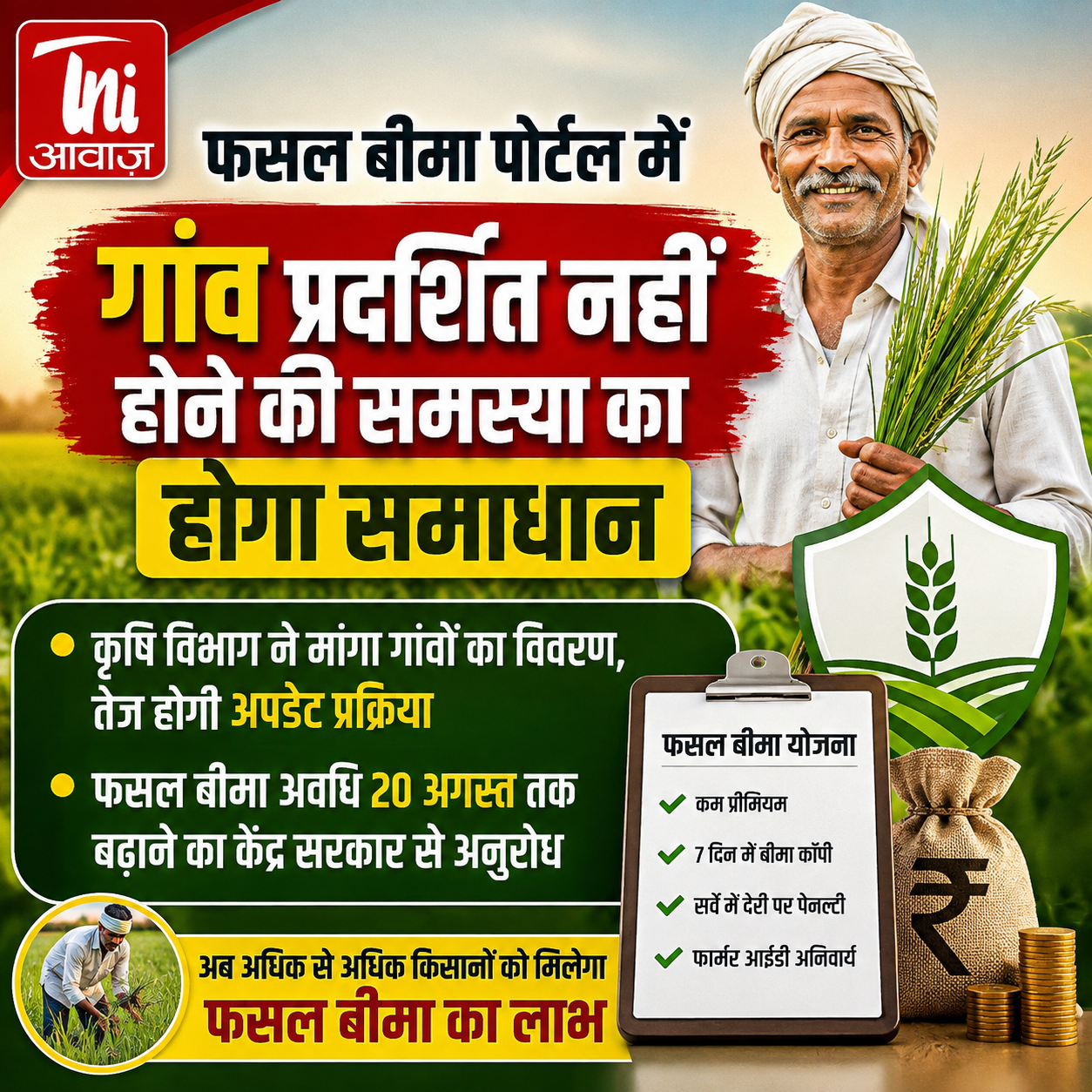 फसल बीमा पोर्टल पर गांव नहीं दिखने की समस्या होगी दूर, कृषि विभाग ने तेज की अपडेट प्रक्रिया 