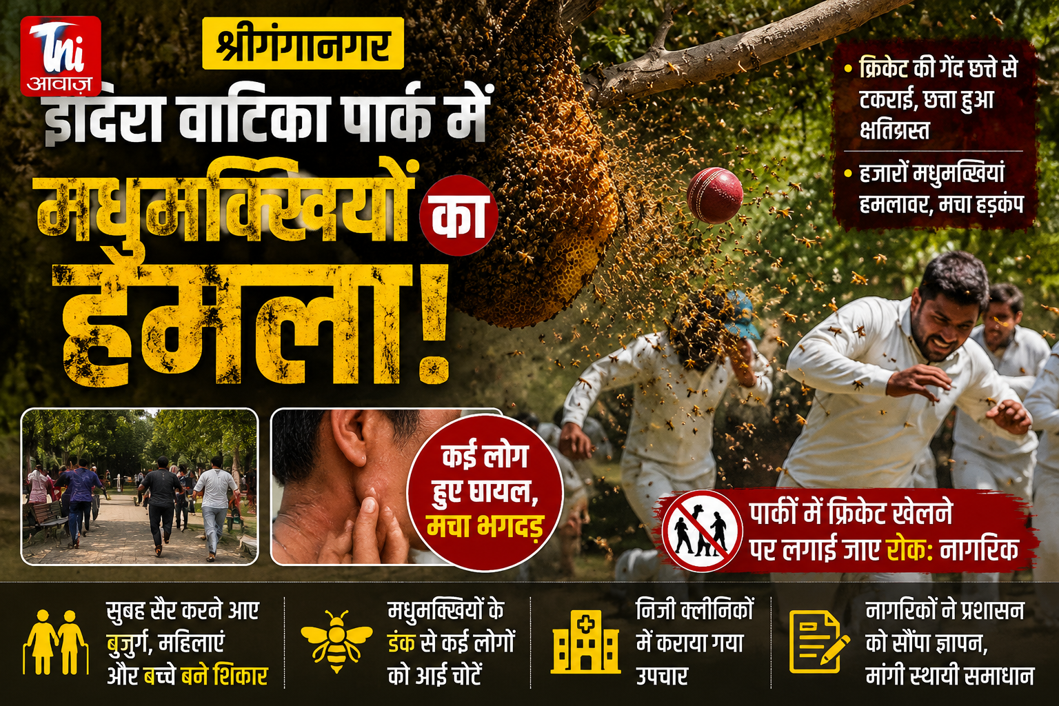 श्रीगंगानगर इंदिरा वाटिका पार्क में मधुमक्खियों का हमला