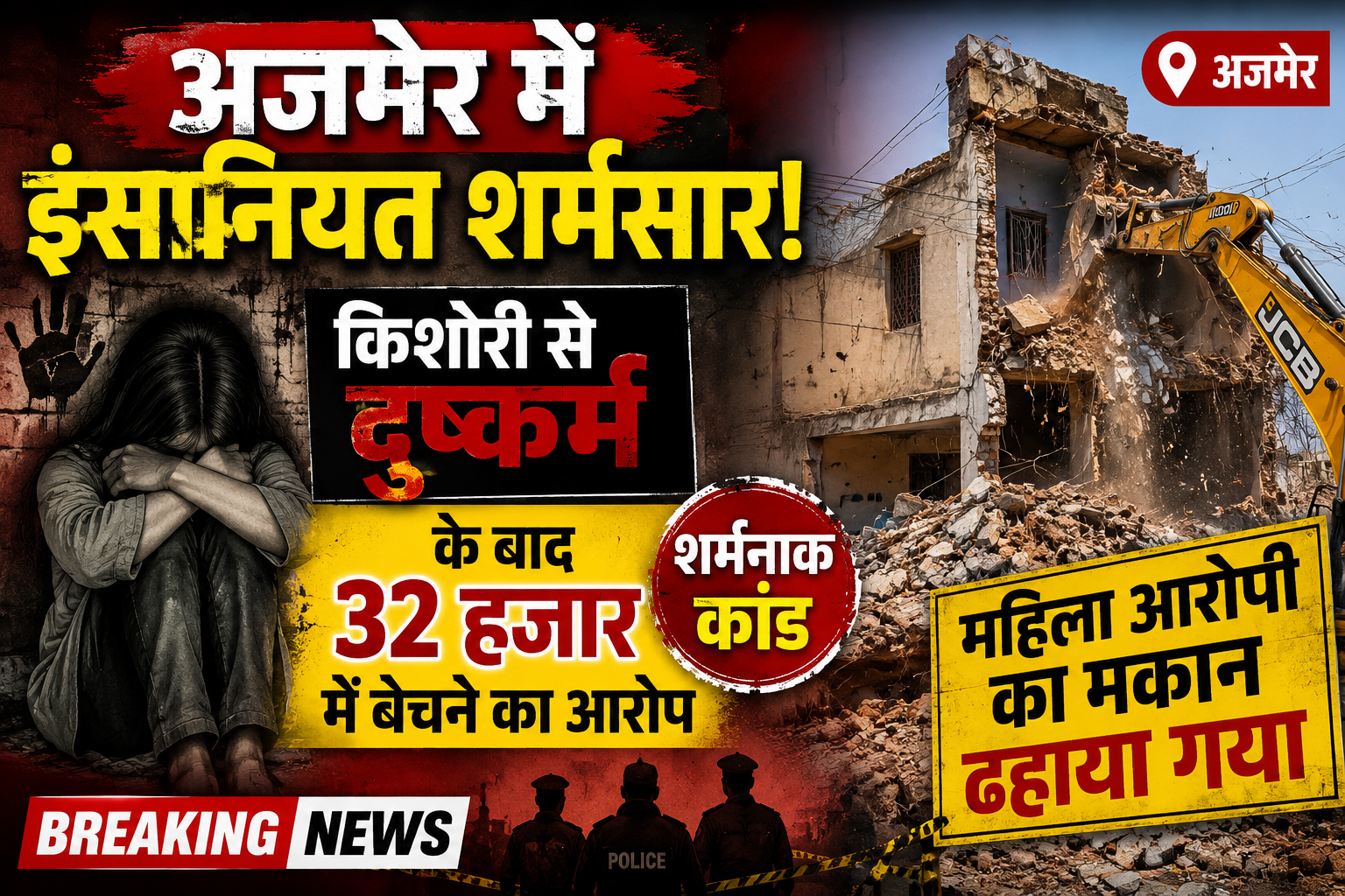 अजमेर में इंसानियत शर्मसार! किशोरी से दुष्कर्म के बाद 32 हजार में बेचने का आरोप, महिला आरोपी का मकान ढहाया गया